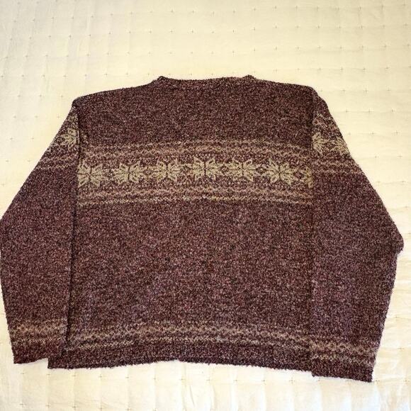Vintage Erika & Co Textured Knit Fair Isle Cardigan Sweater Women's L | Maroon - Picture 4 of 11